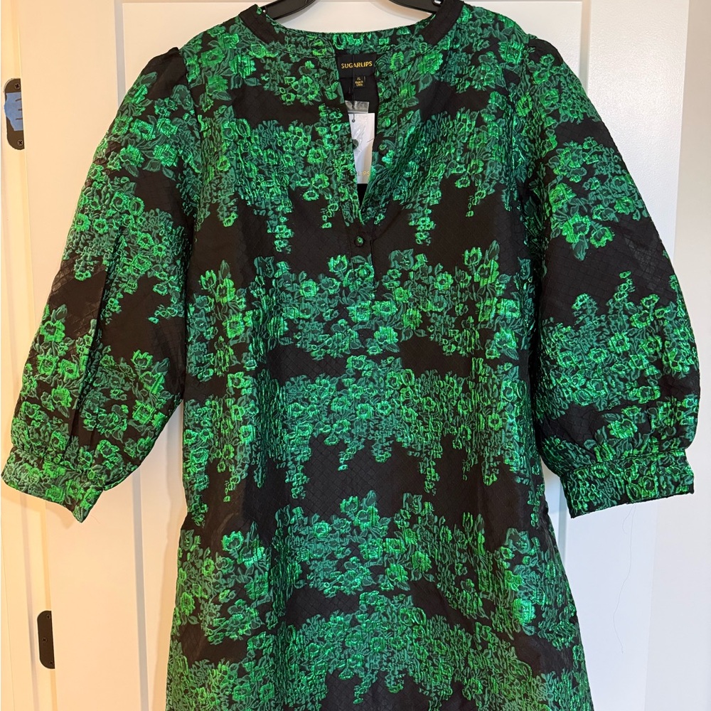 Sugarlips Black Dress with Green Embroidery